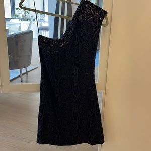 Halston Heritage one shoulder black sequin dress